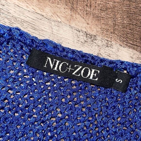 Nic + Zoe Womens Open Front Boucle Knit Long Sleeve Cardigan Sweater Blue Small - Picture 5 of 8